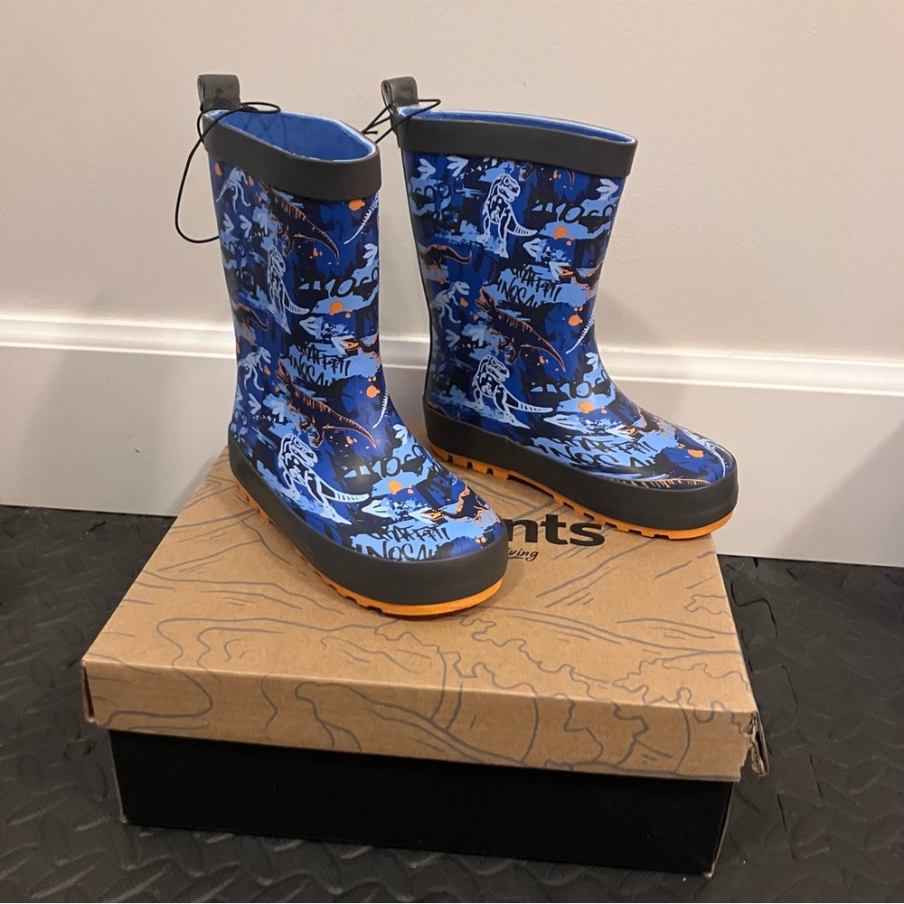 Element Kids Blue and Orange dinosaur Patterned Boots. New in box!